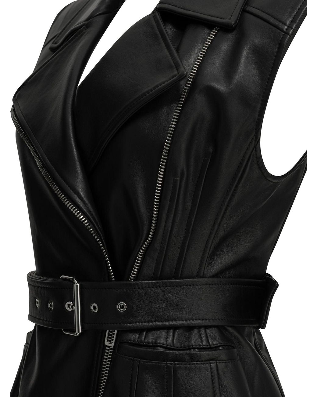 Max Mara Black Sleeveless Leather Jacket