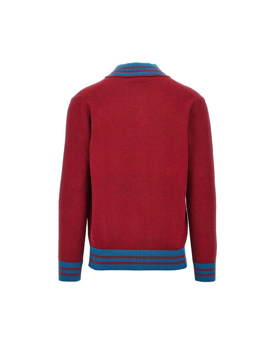 GALLIA KNIT Red Bouclé Cotton College Cardigan for men