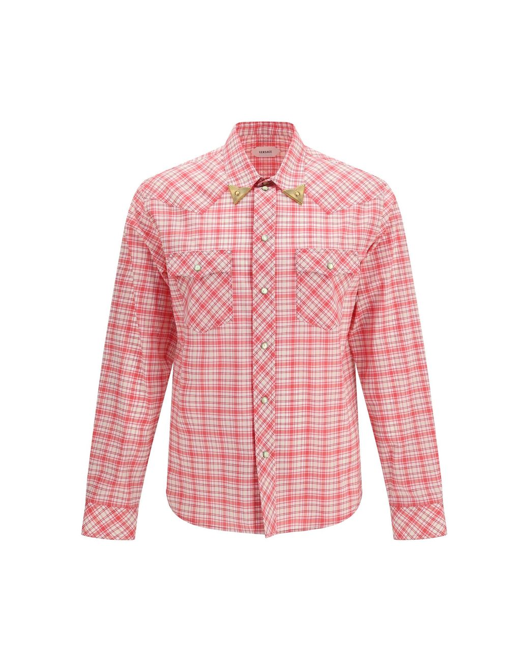 Versace Pink Slim Checked Cotton Poplin Shirt for men