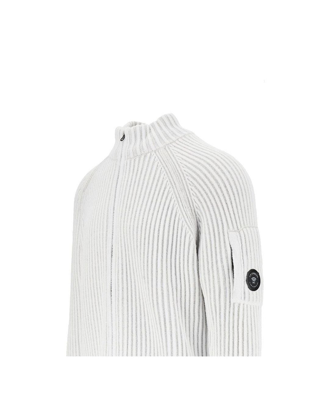 C P Company White Ribbed Wool-Blend Cardigan for men