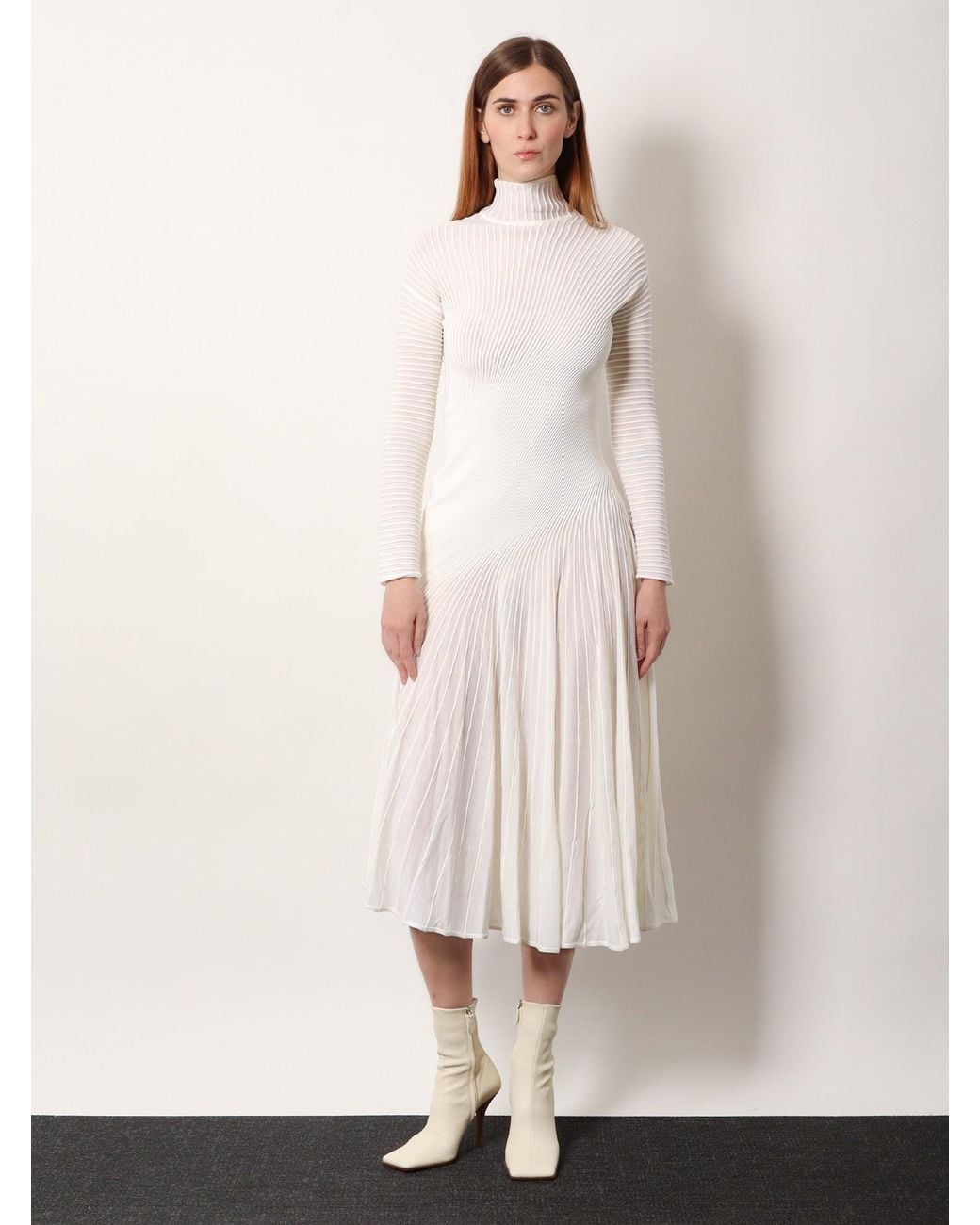 Alaïa White Long Wool Dress