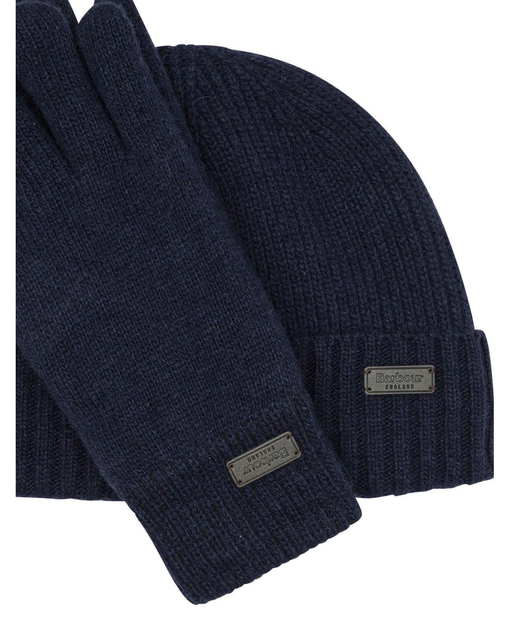 Barbour Blue Carlton Beanie And Gloves Set
