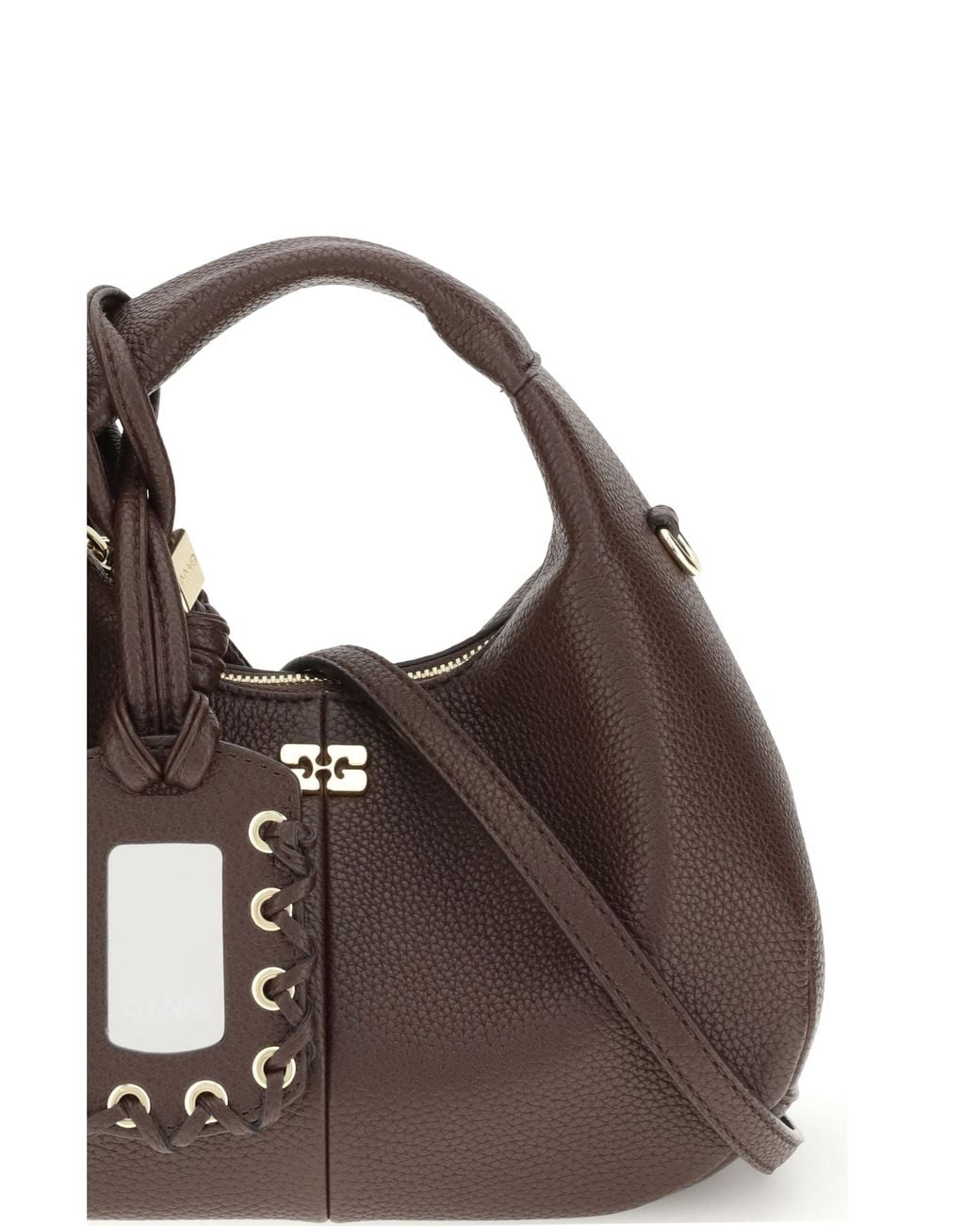 Ganni Brown Hobo Mini Handbag Handbags