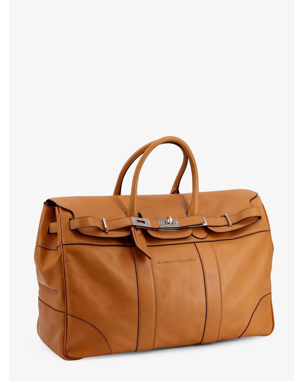 Brunello Cucinelli Brown Leather Travel Bag With Engraved Logo On The Front for men