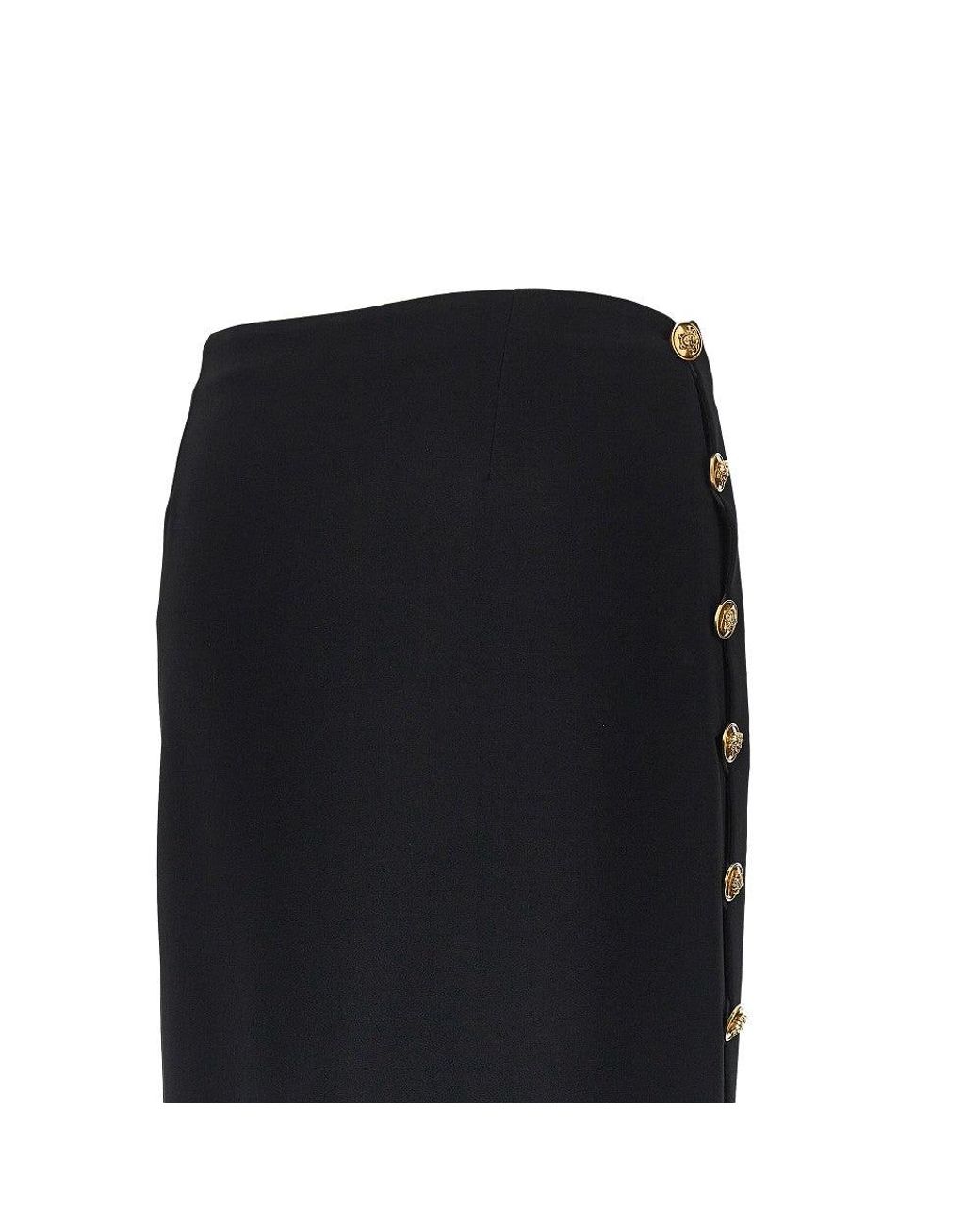 Versace Black Stretch Viscose Skirt With Medusa Buttons