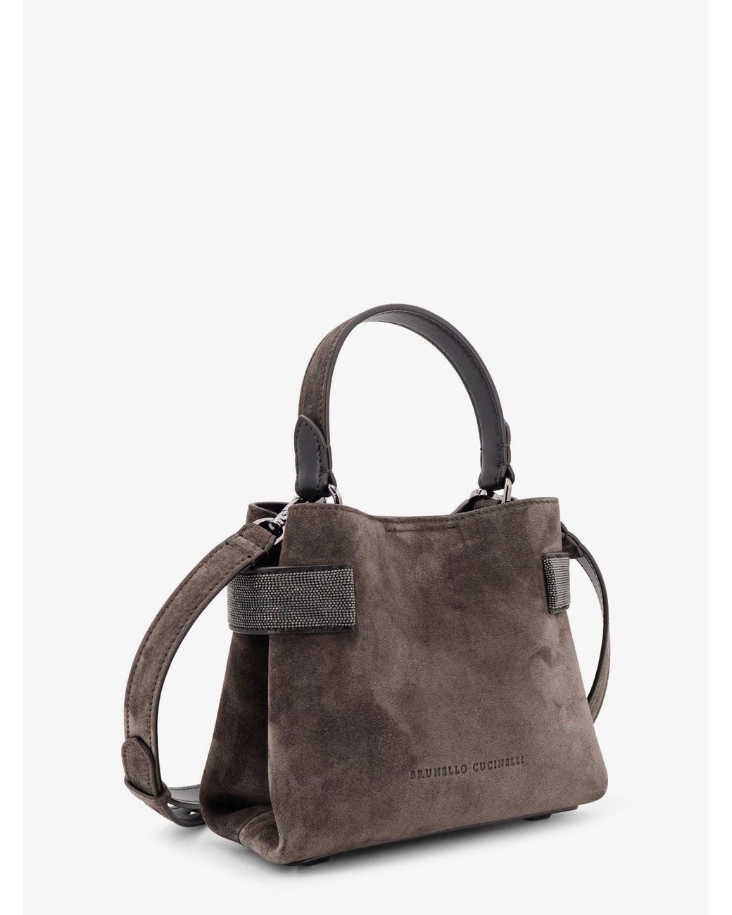 Brunello Cucinelli Brown Suede Crossbody Bag With Monili Detail