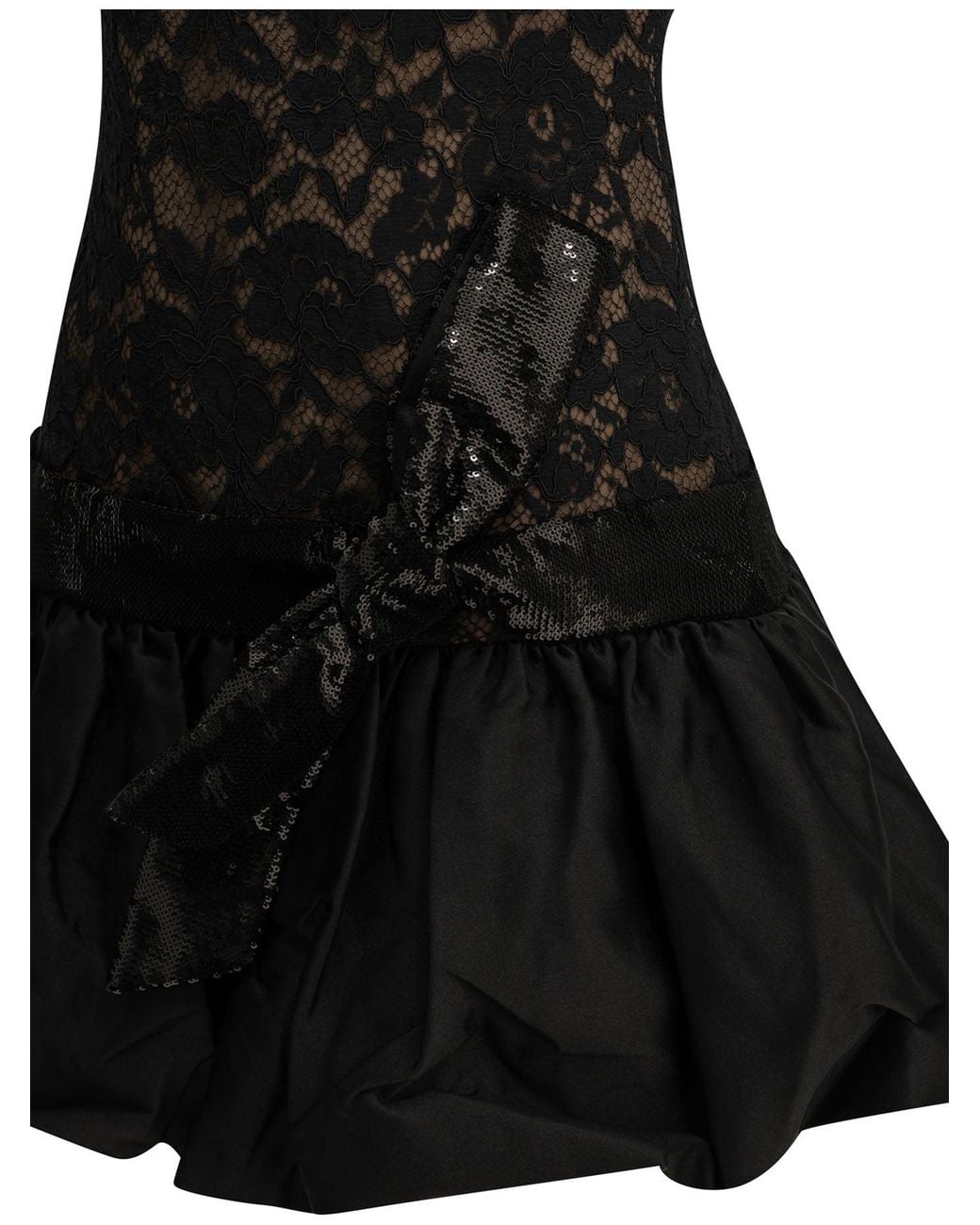 Self-Portrait Black Floral Lace Mini Balloon Dress