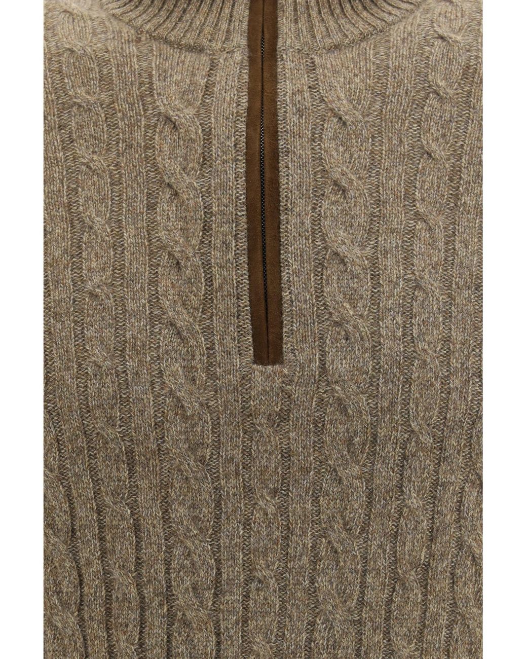 Loro Piana Brown Treccia Baby Cashmere Sweater Chia Beans for men