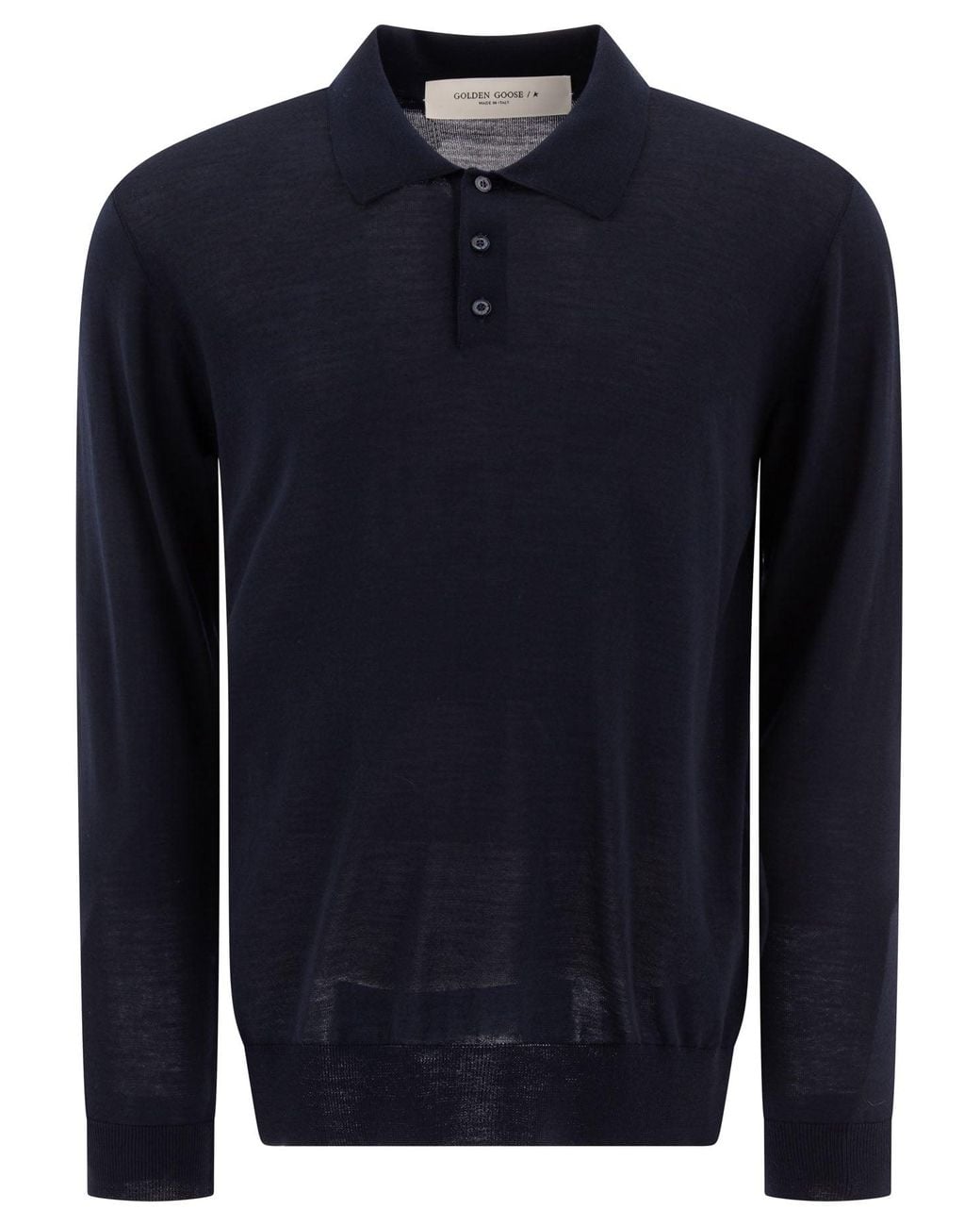 Golden Goose Deluxe Brand Blue Wool Long-Sleeved Polo Shirt for men