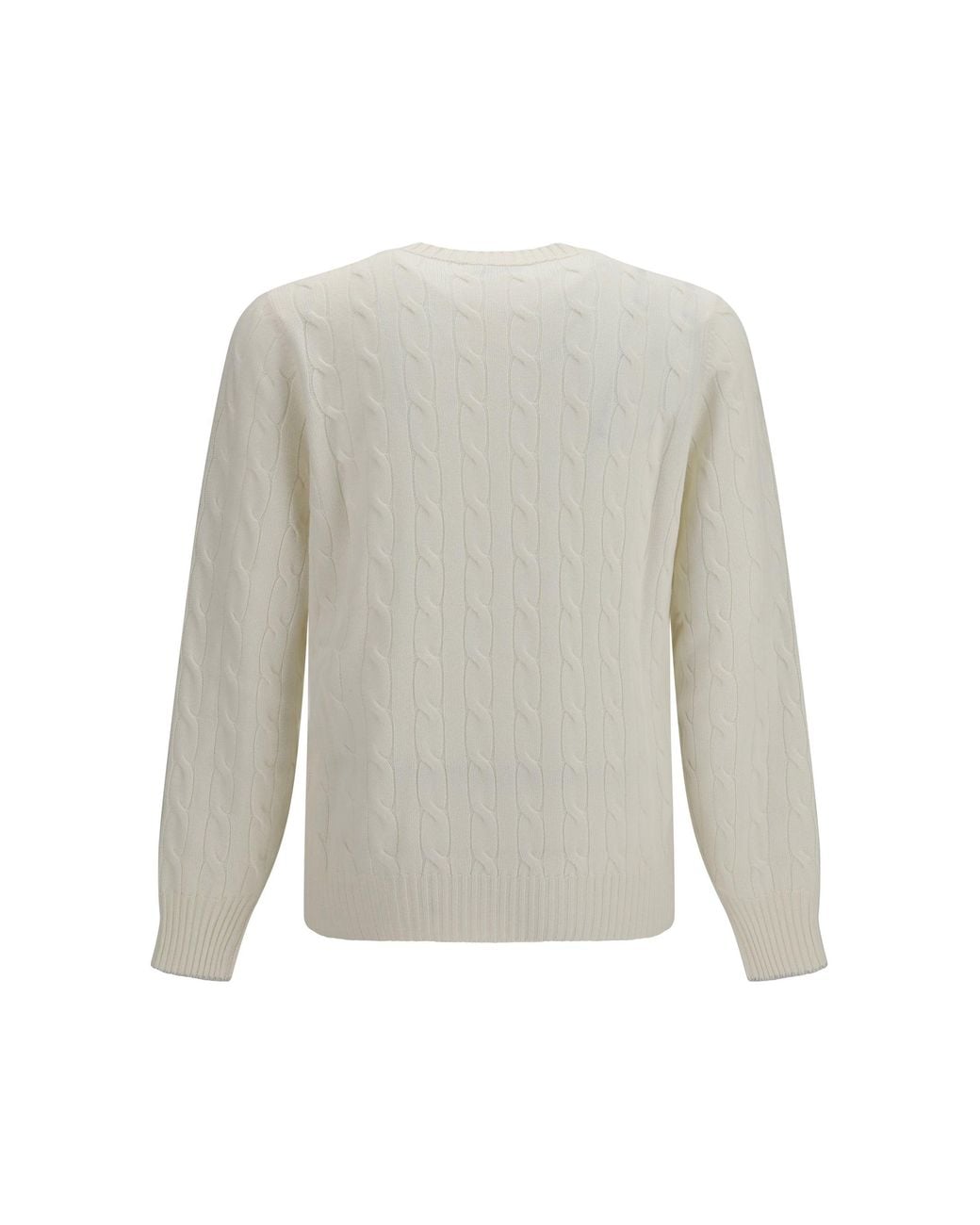 Brunello Cucinelli White Cable-Knit Cashmere Sweater Panama for men