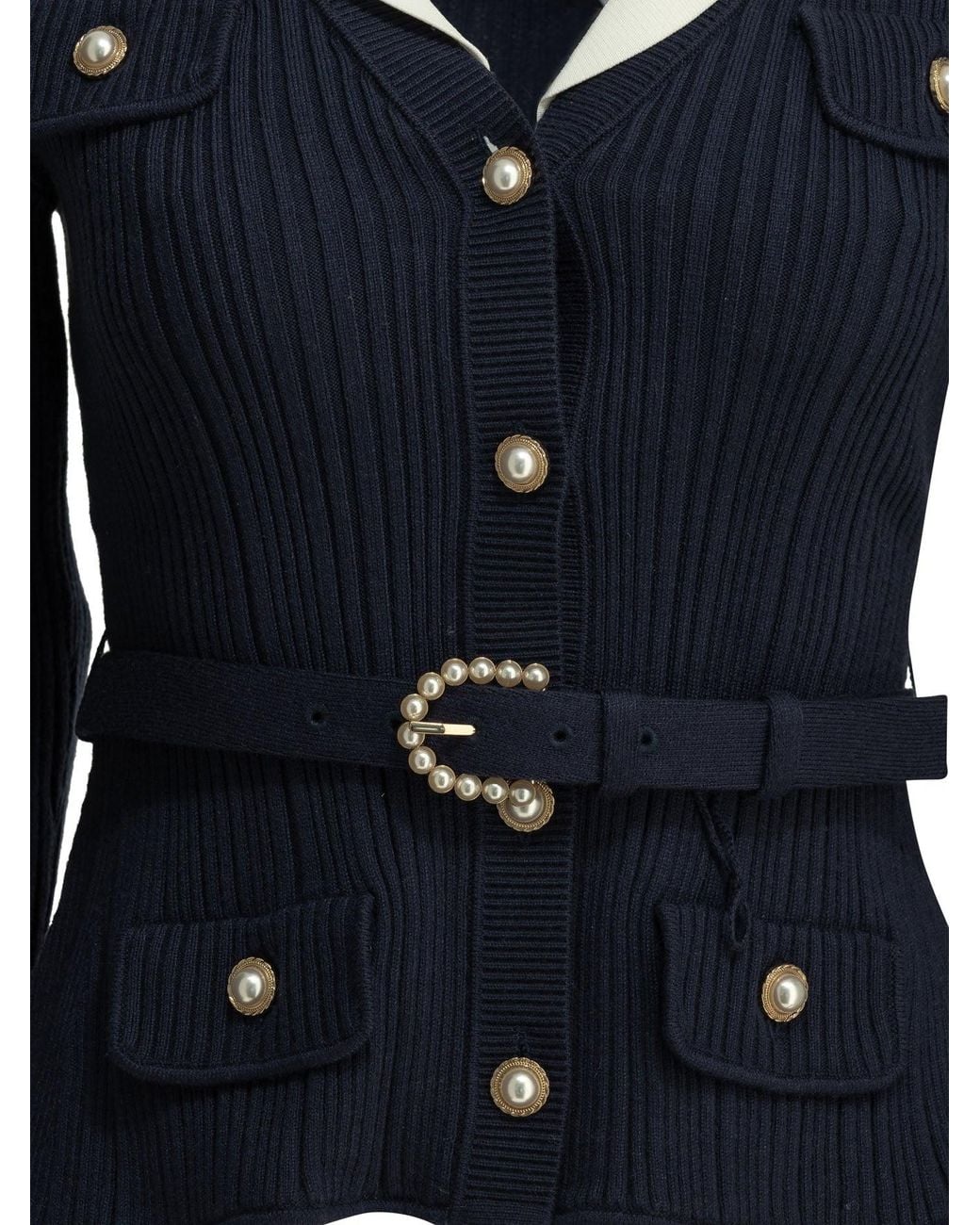 Self-Portrait Blue Woven Knit Cardigan