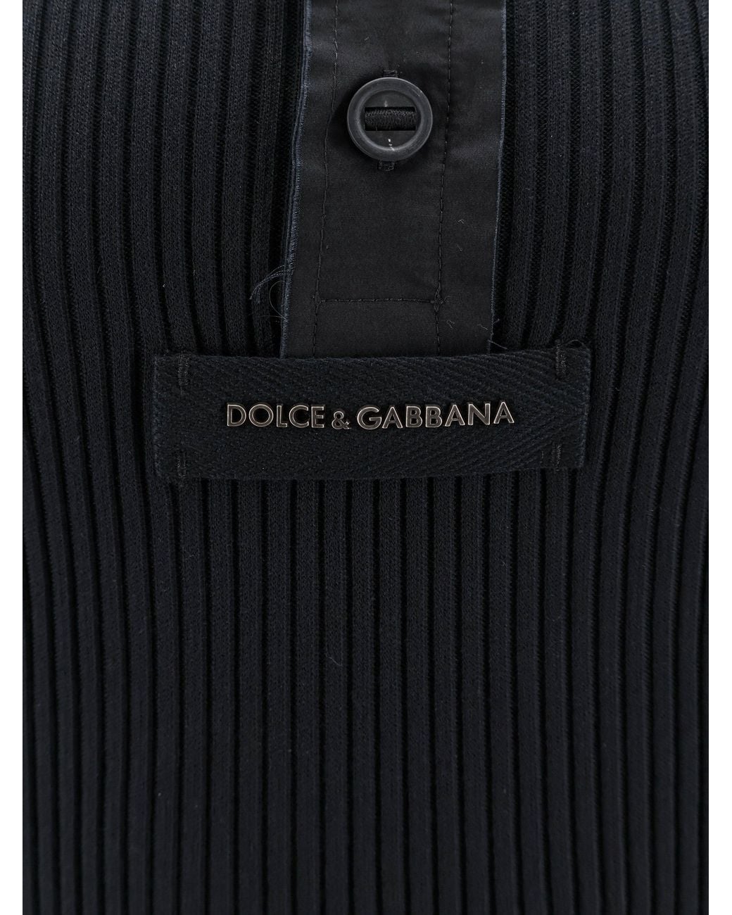 Dolce & Gabbana Black Dolce & Gabbana Ribbed Cotton Sweater With Metal Logo On The Front for men