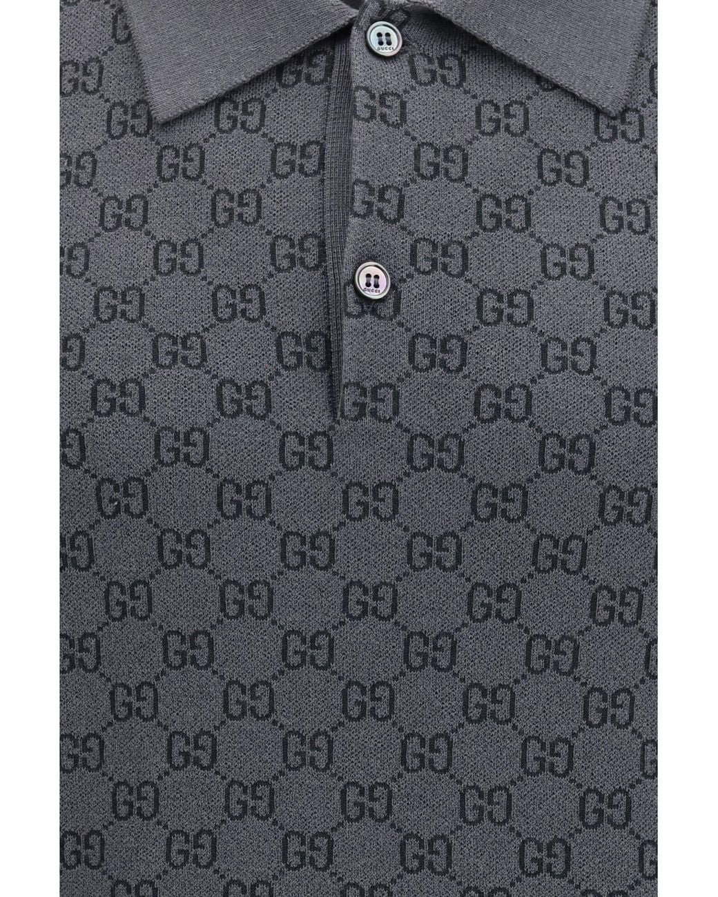 Gucci Gray Gg Jacquard Wool And Silk Polo Shirt for men