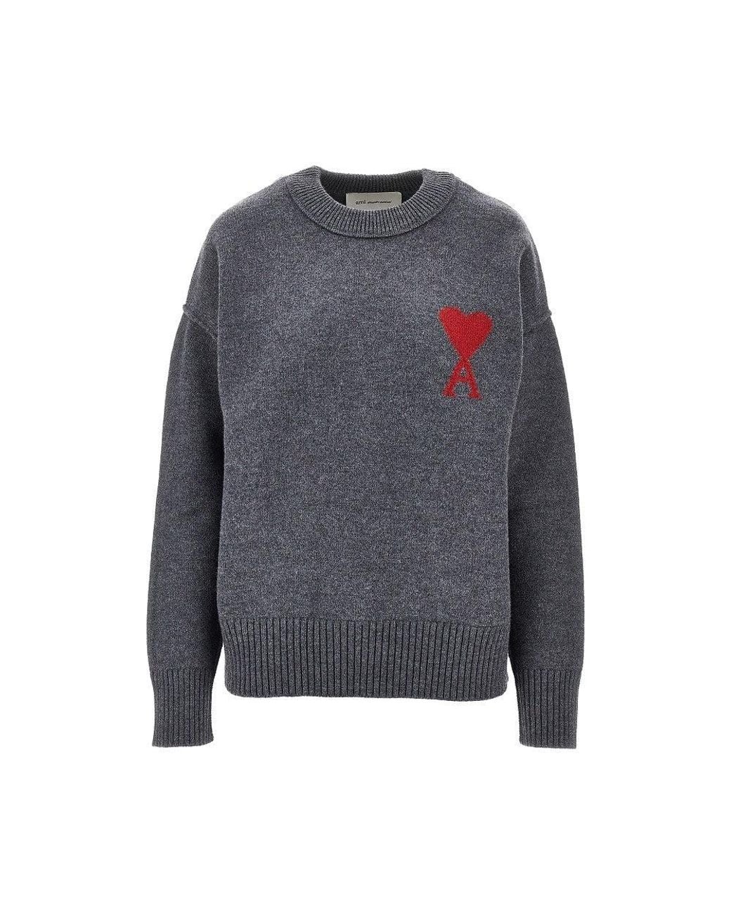 AMI Gray Ami 'Ami De Coeur' Crewneck Sweater