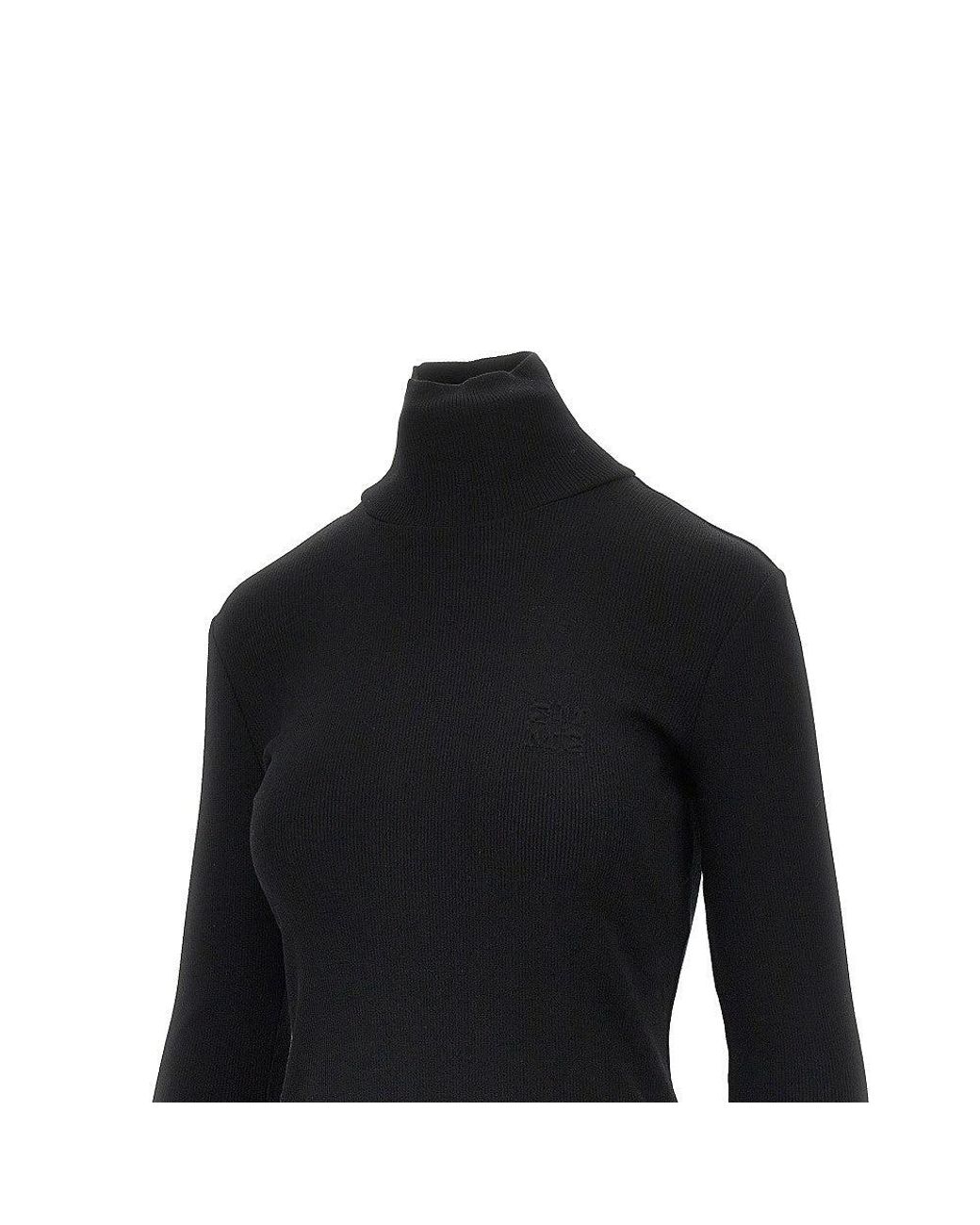 Max Mara Black Wool Jersey Turtleneck Top