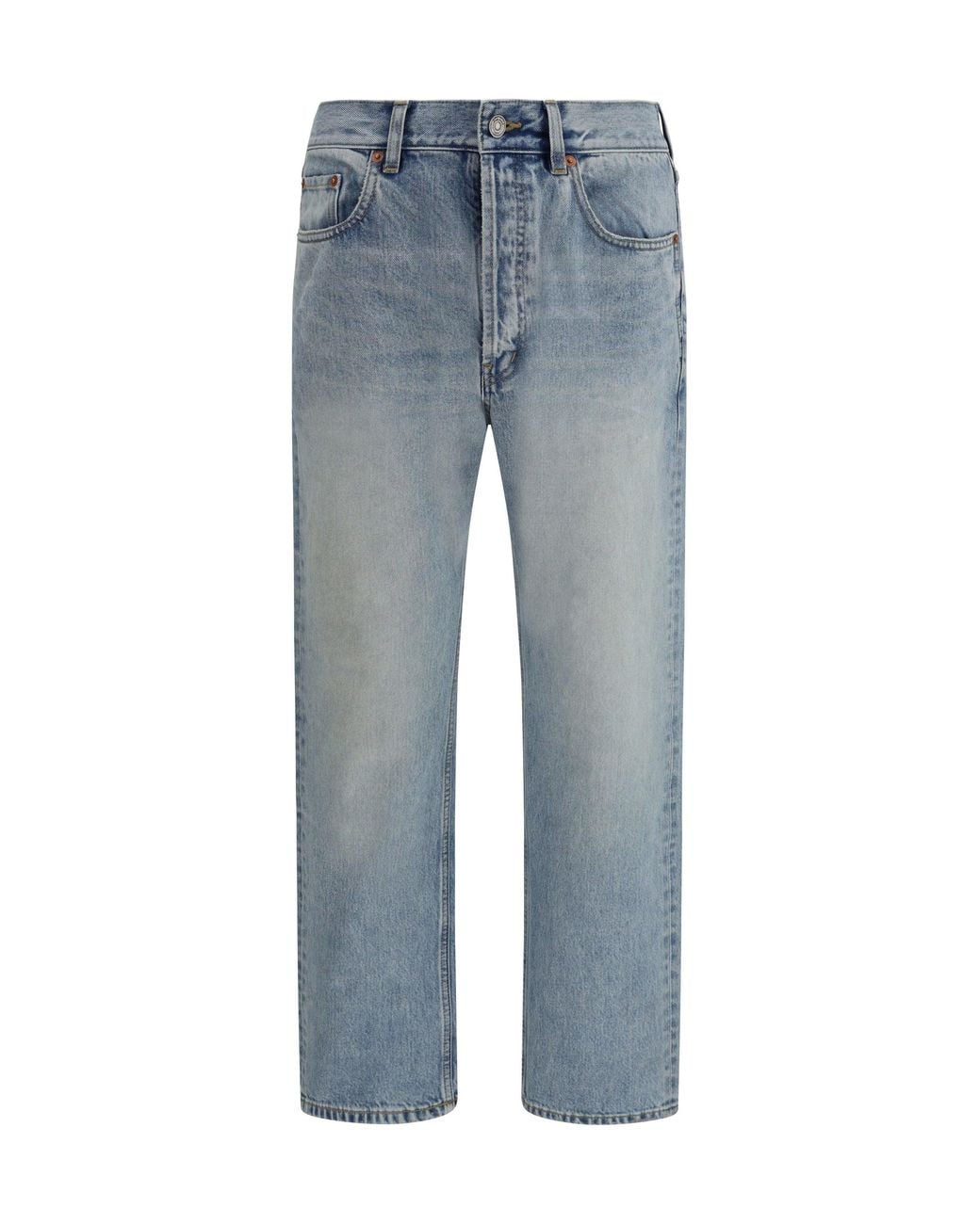 Saint Laurent Blue Cotton Denim Jeans With Stonewashed Finish for men