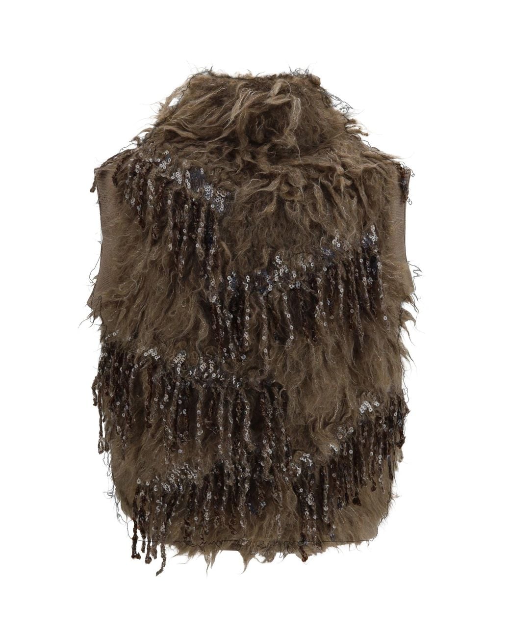 Brunello Cucinelli Brown Mohair-Blend Sequin Zip Cardigan