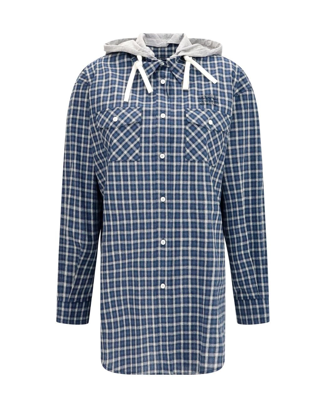 Miu Miu Blue Checked Hooded Shirt