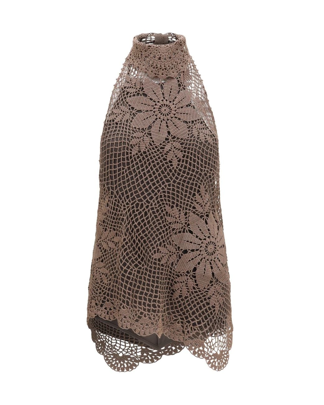 Magda Butrym Brown Crochet Lace High-Neck Top