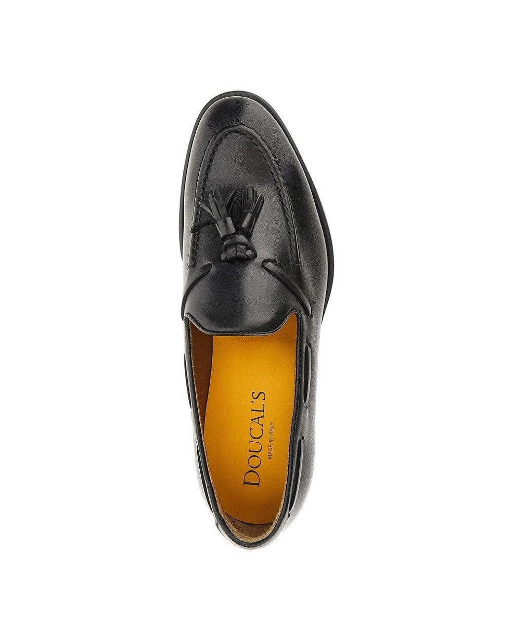 Doucal's Black Nappa Leather Tassel Loafers for men