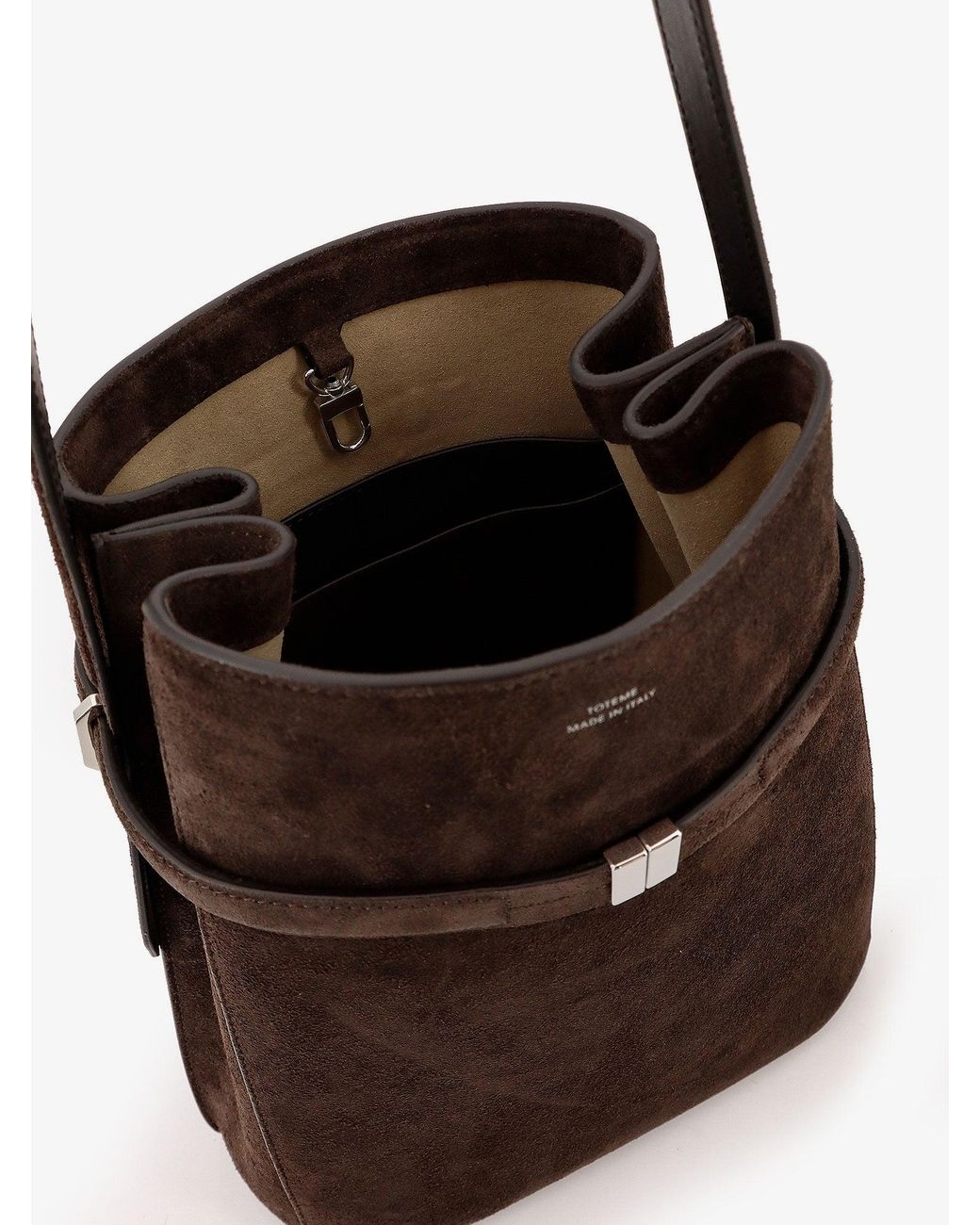 Totême Brown Suede Shoulder Bag With Metal Detail On The Front