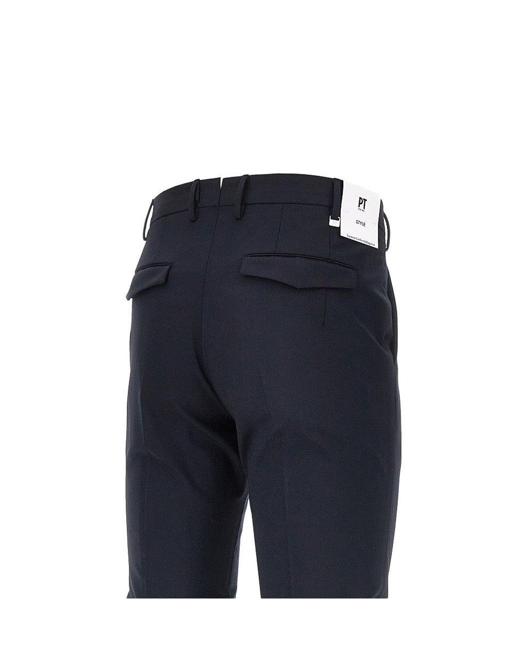 PT Torino Blue Stretch Wool Master Fit Pants for men