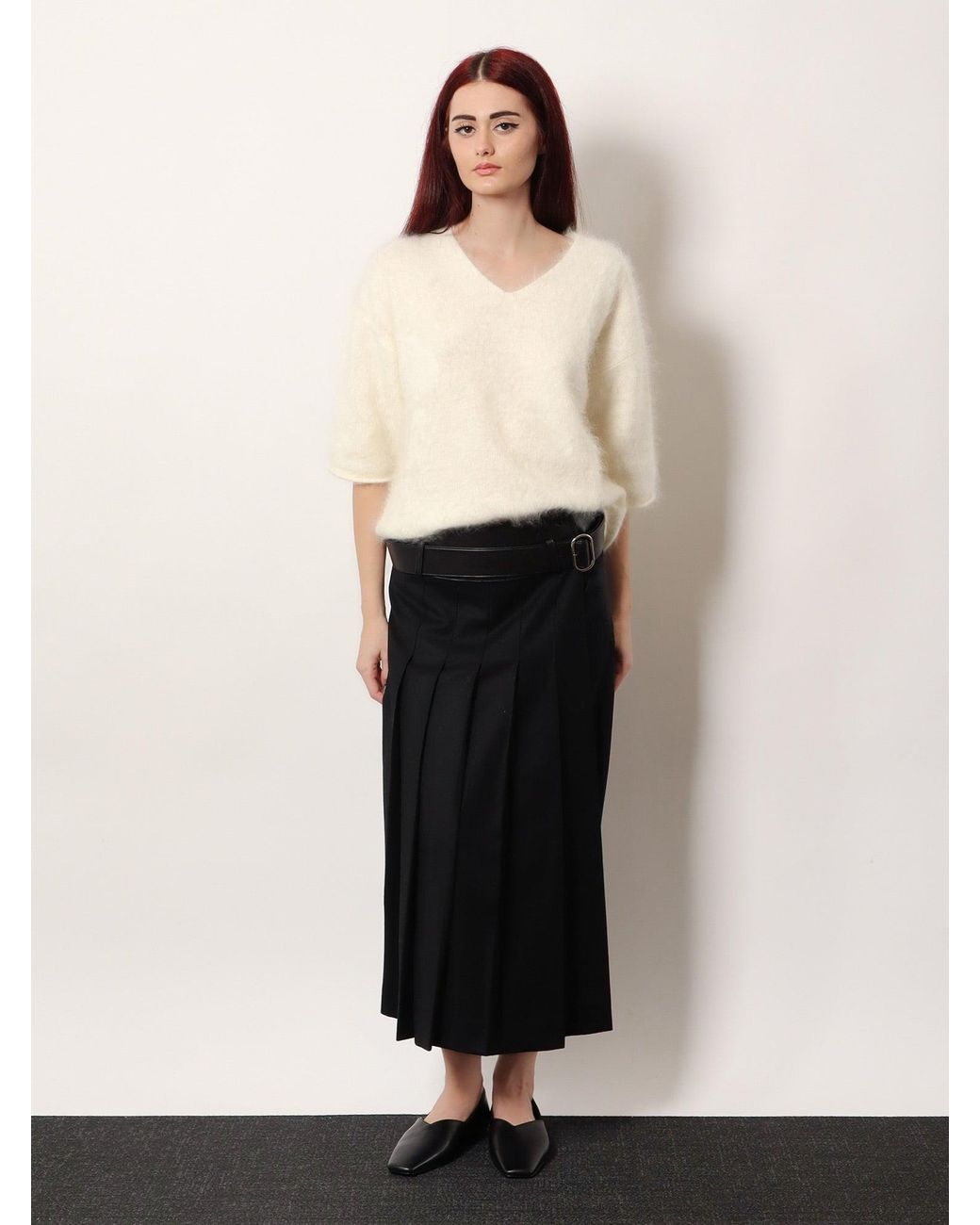 R2W Black Nayla Pleated Wool Trousers Skirt