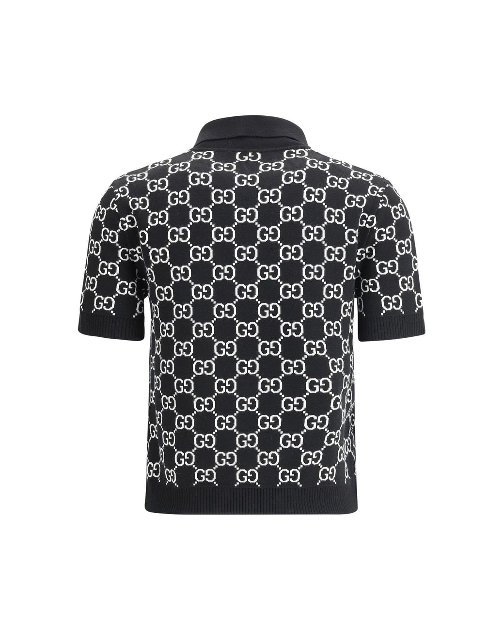 Gucci Black Reversible Gg Wool Jacquard Polo Shirt