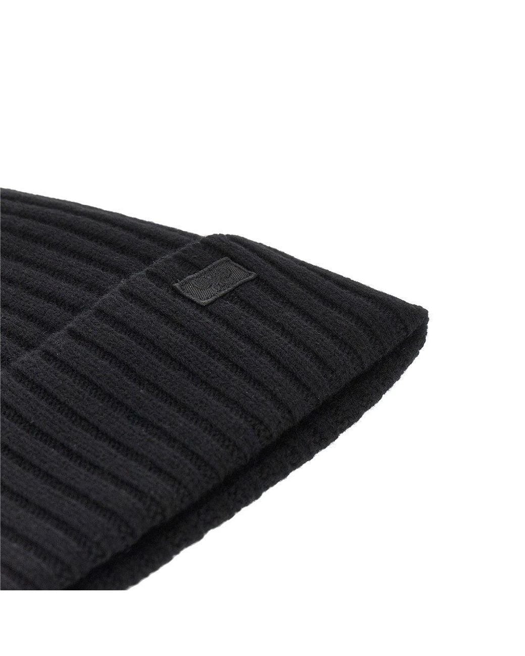 Weekend by Maxmara Black Virgin Wool Beanie Hat With Logo Patch
