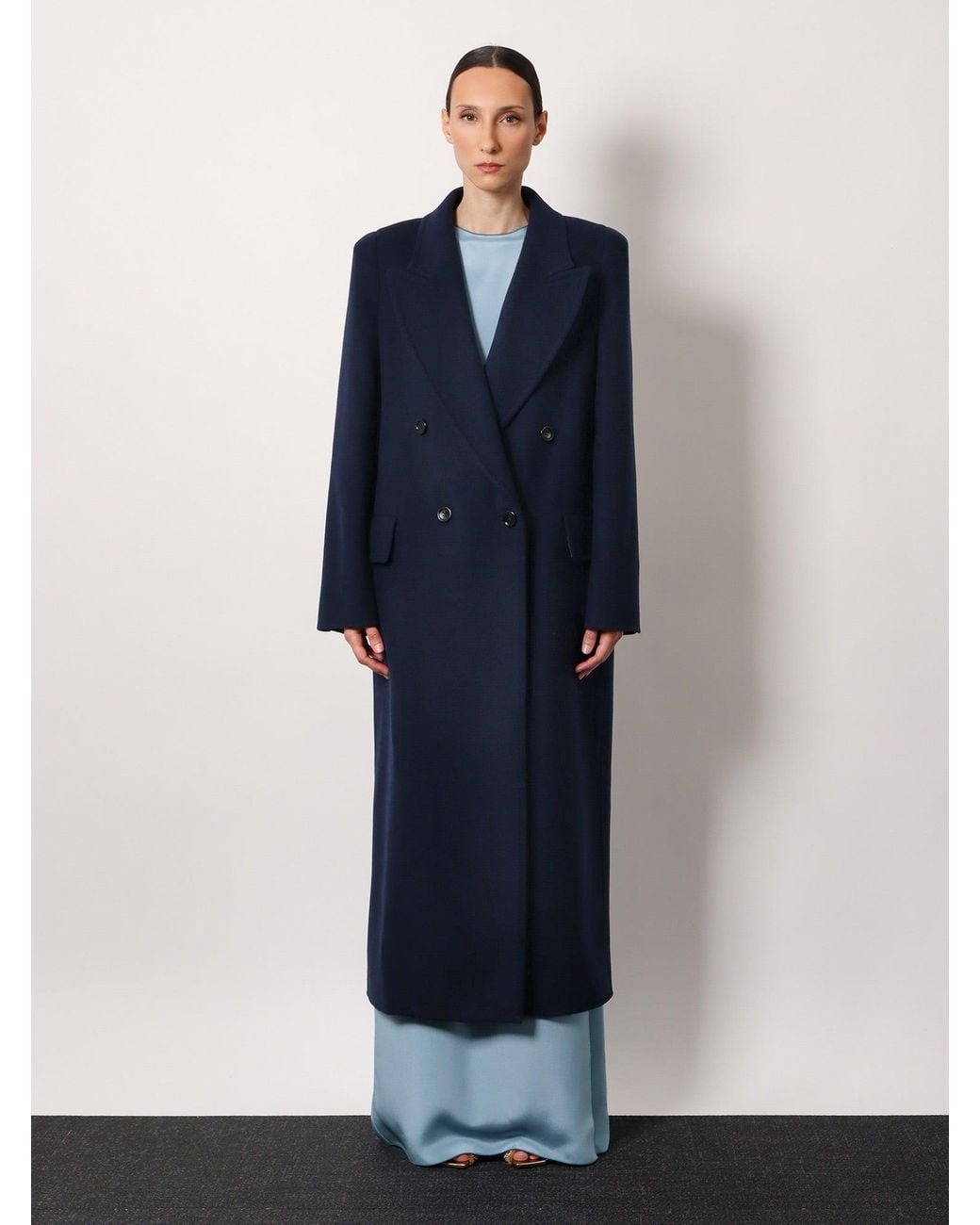 Max Mara Blue Albania 1234 Sfilata Virgin Wool And Cashmere Coat