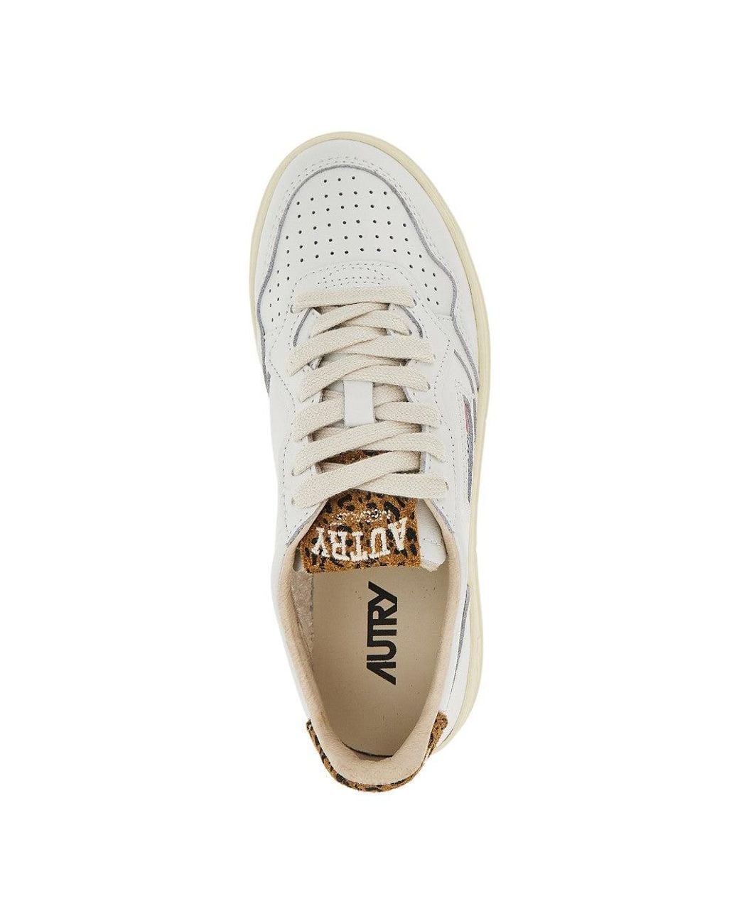 Autry White Medalist Low-Top Leather Sneaker For With Logo Patch Tongue And Leopard Motif