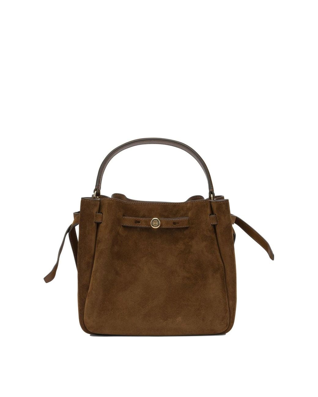 Tory Burch Brown Mini Bucket Handbag With Adjustable Strap