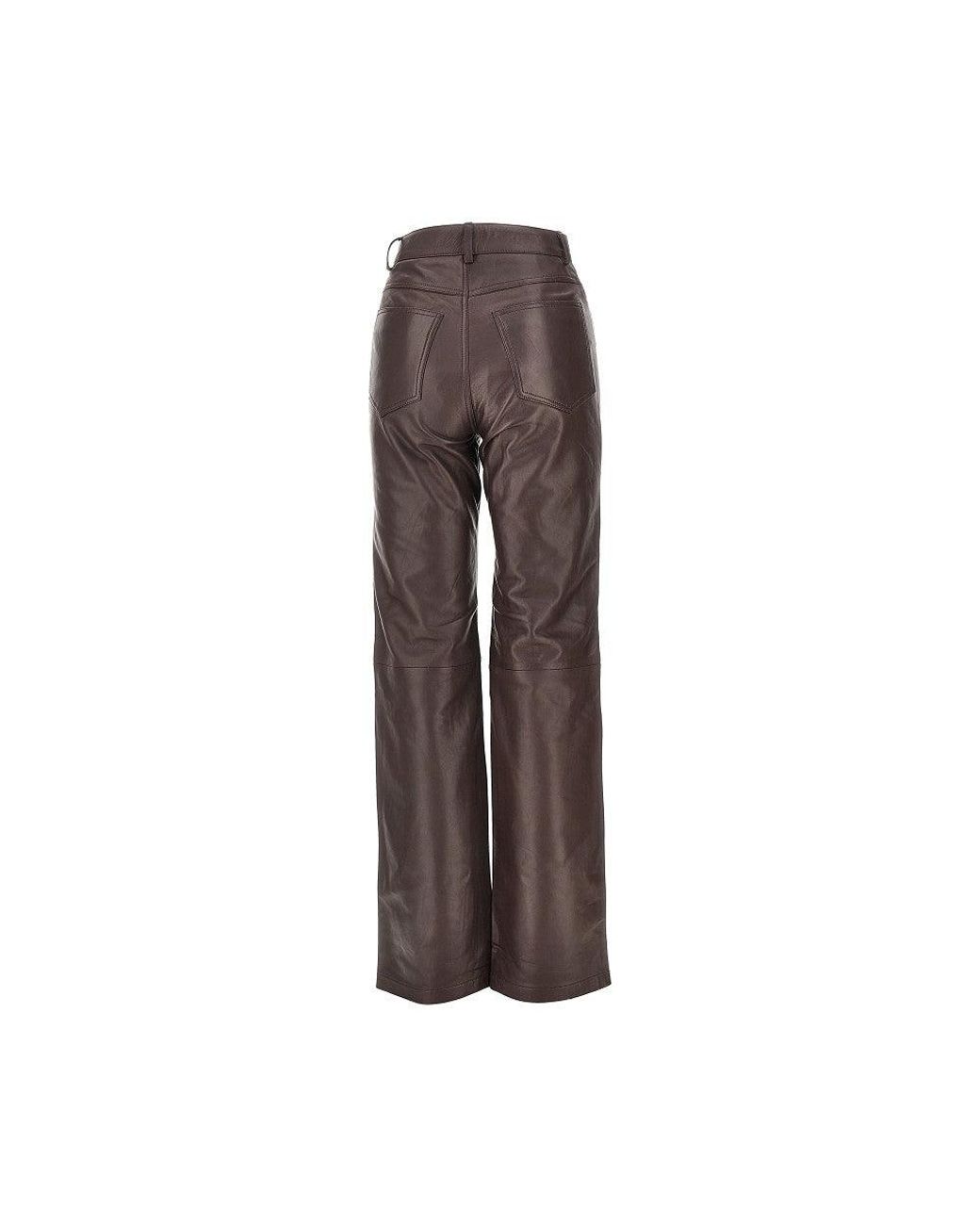 ROTATE BIRGER CHRISTENSEN Brown Leather Straight Leg Pants