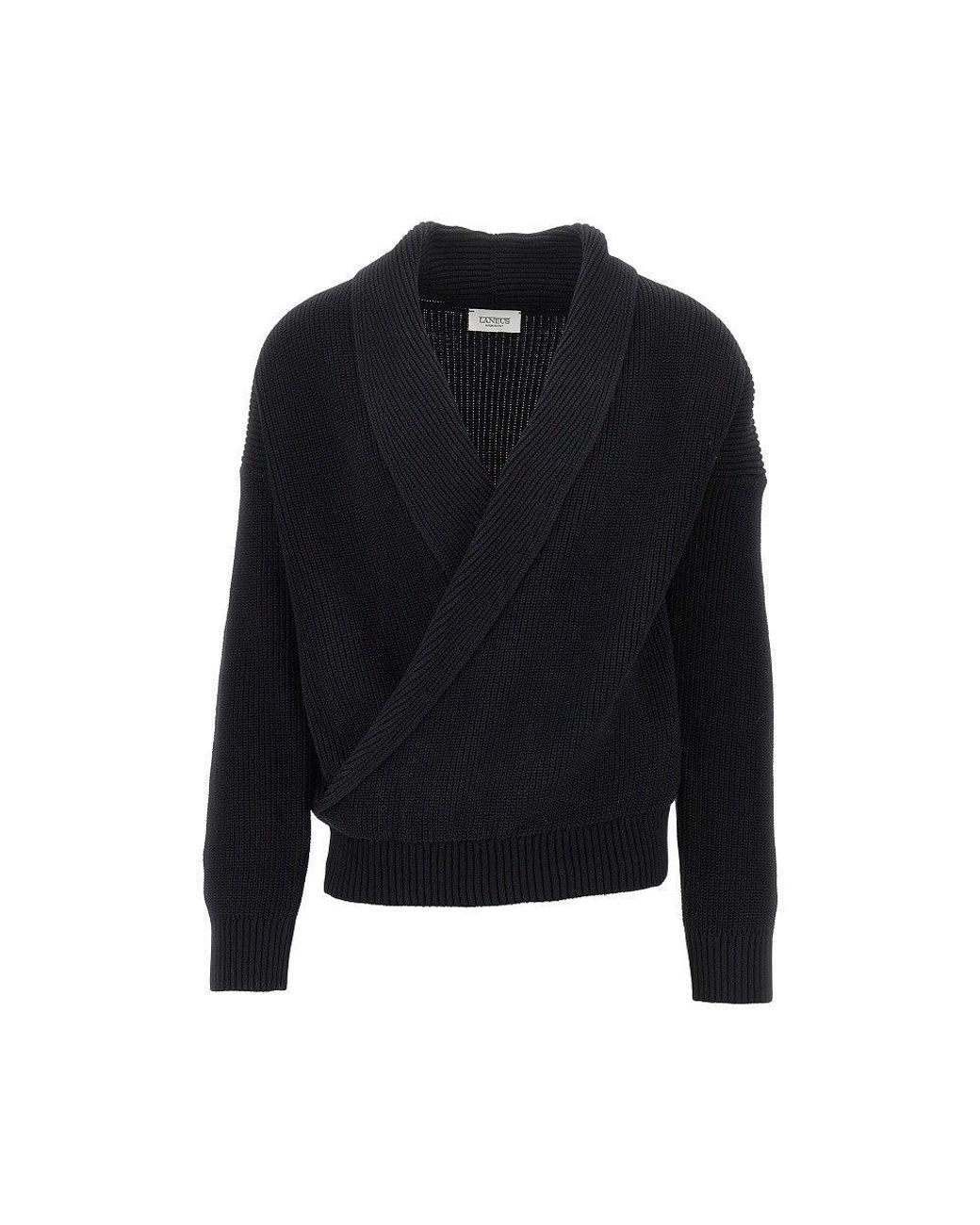 Laneus Black Cotton Knitted Cardigan for men
