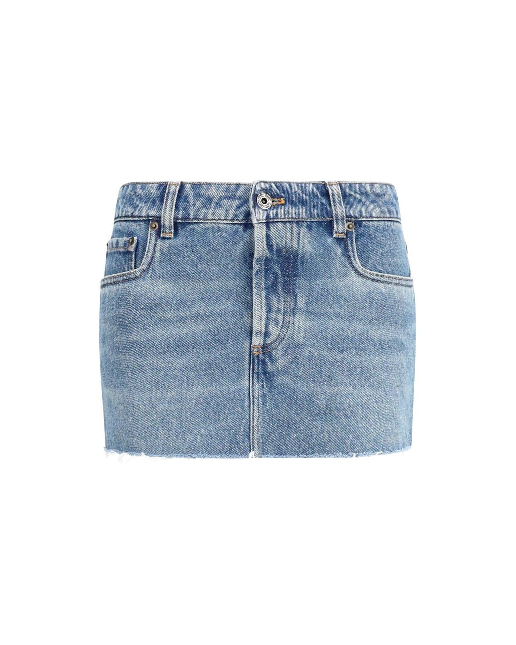 Miu Miu Blue Denim Mini Skirt With Frayed Hem Cotton