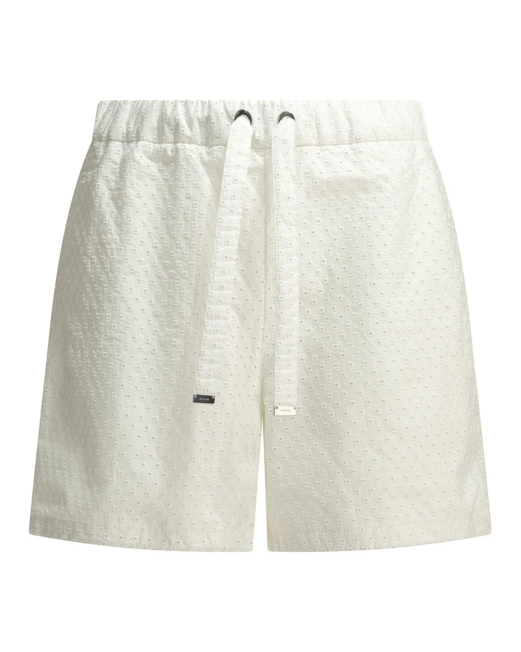 Moncler White Cotton Shorts With Laces