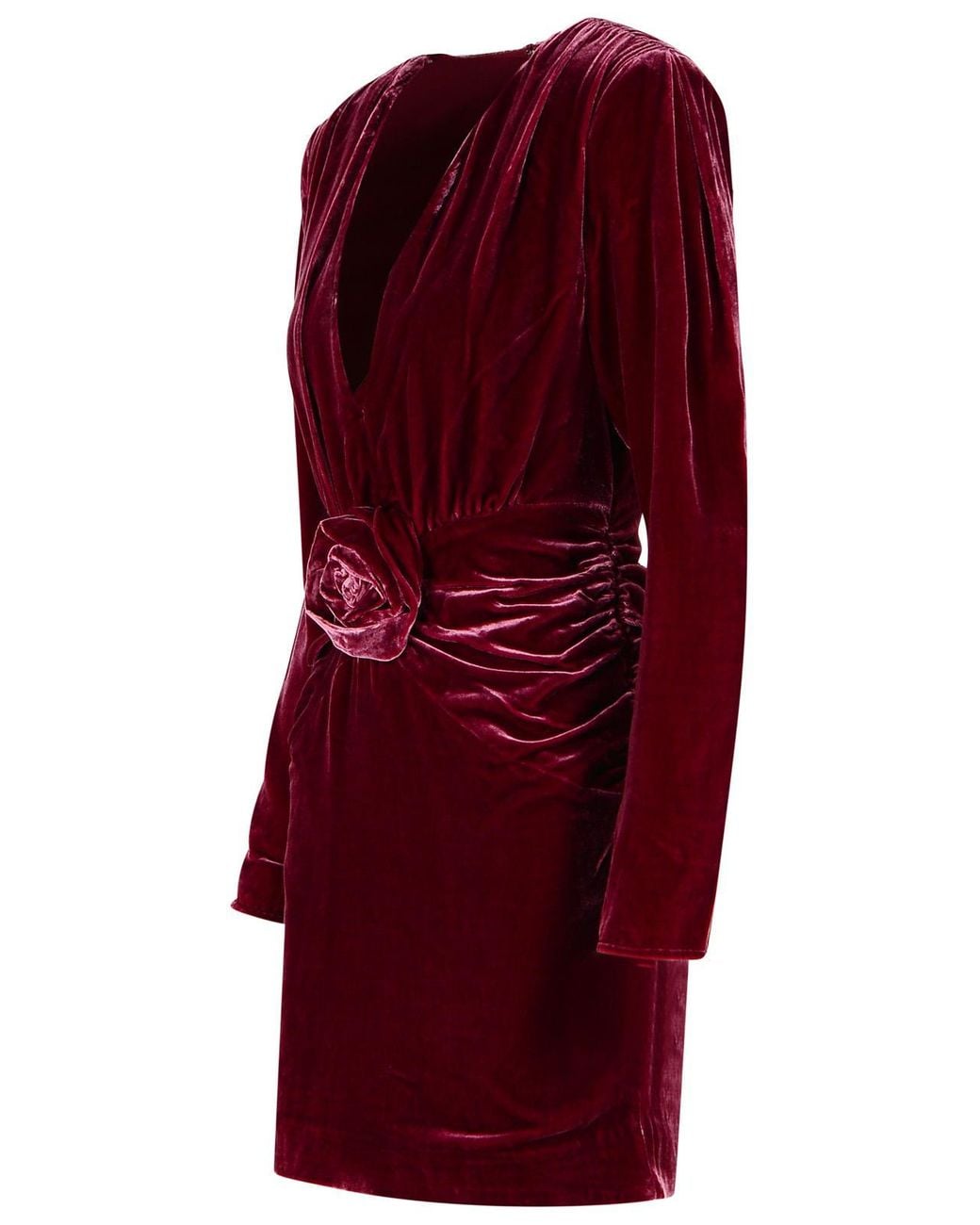 ROTATE BIRGER CHRISTENSEN Red Burgundy Draped Velvet Mini Dress