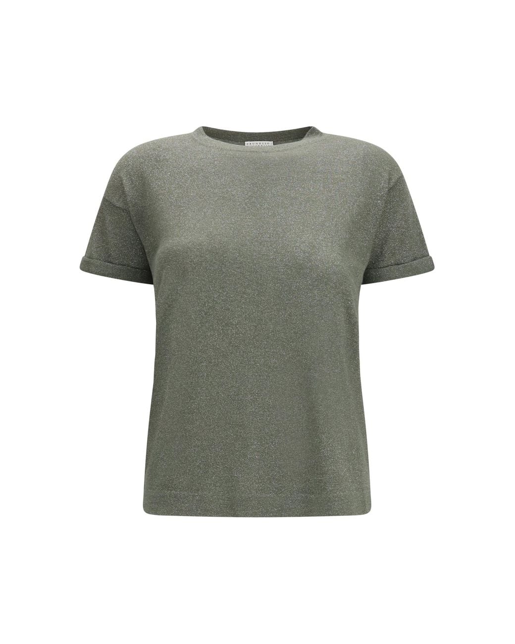 Brunello Cucinelli Green Cashmere Glitter T-Shirt Origano
