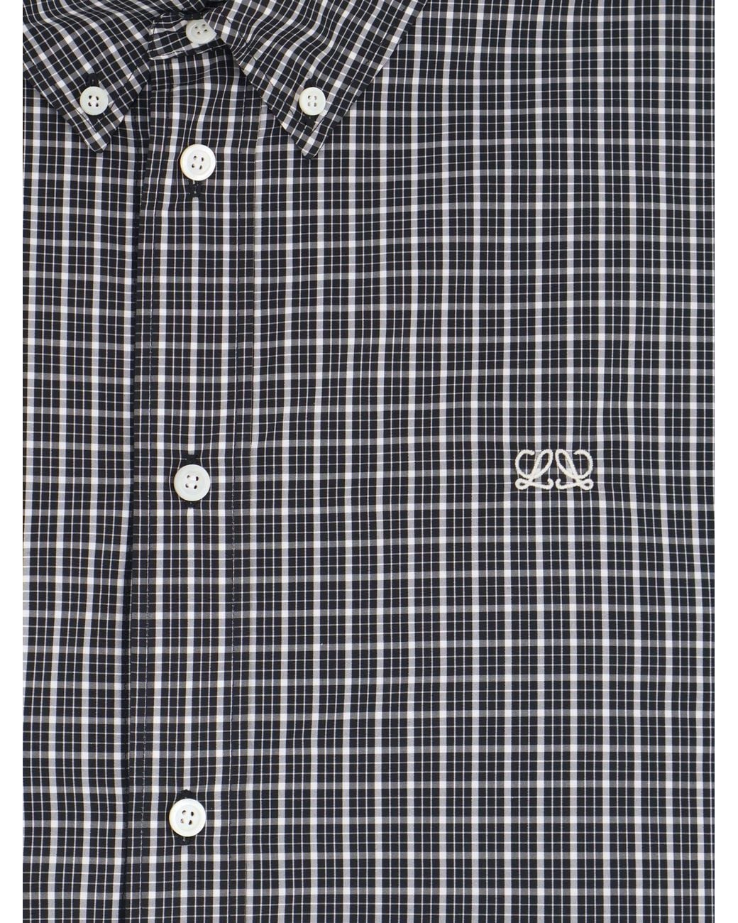 Loewe Gray Technical Cotton Shirt Check Pattern for men
