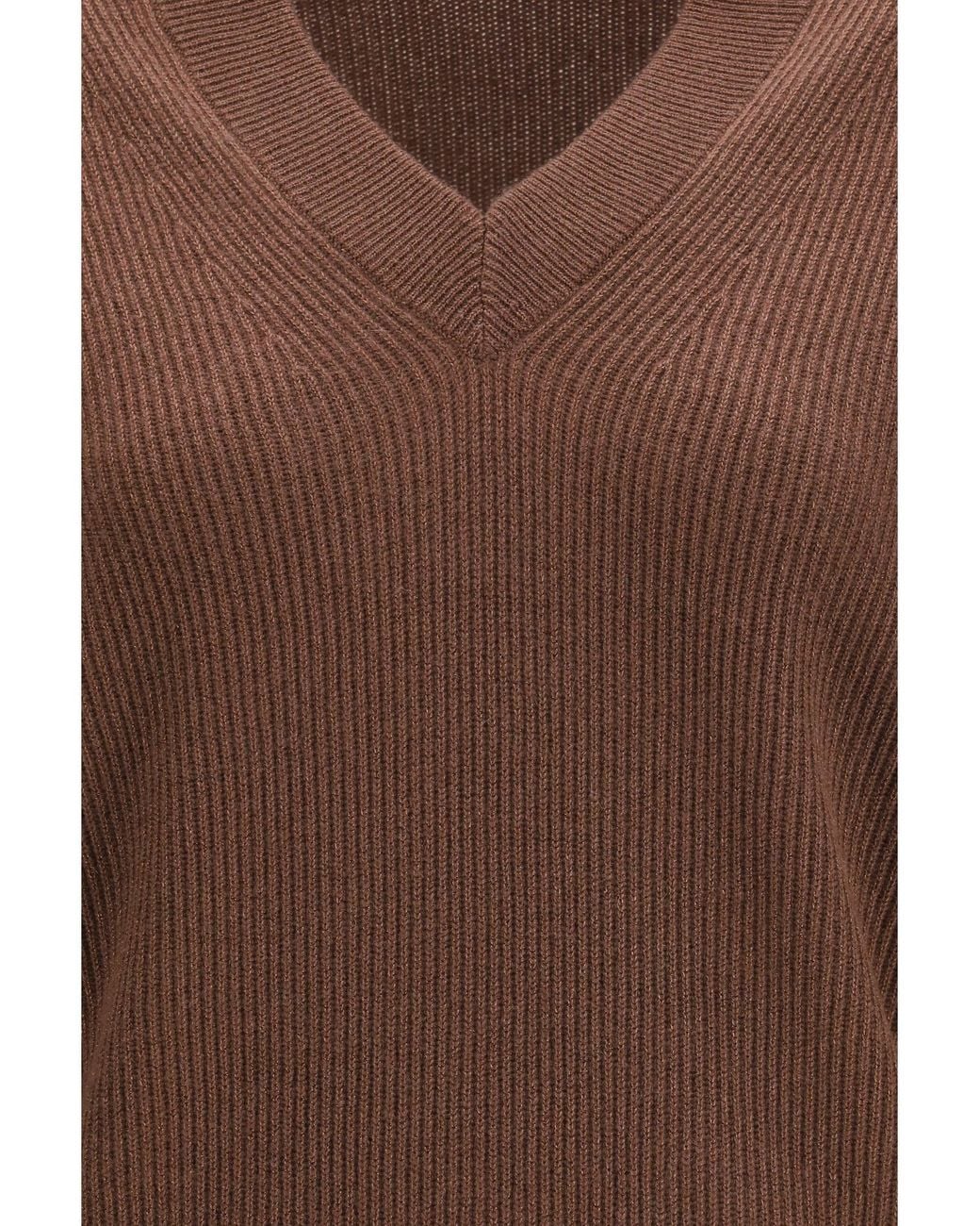 Brunello Cucinelli Brown V-Neck Sweater