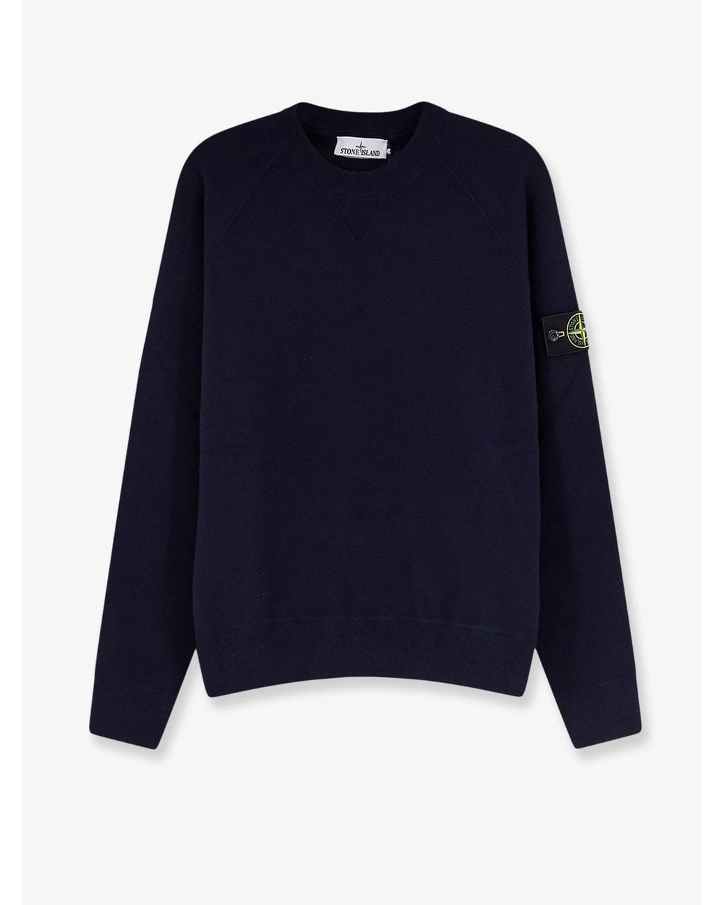 Stone Island Blue Cotton Sweater With Side Logo Patch for men