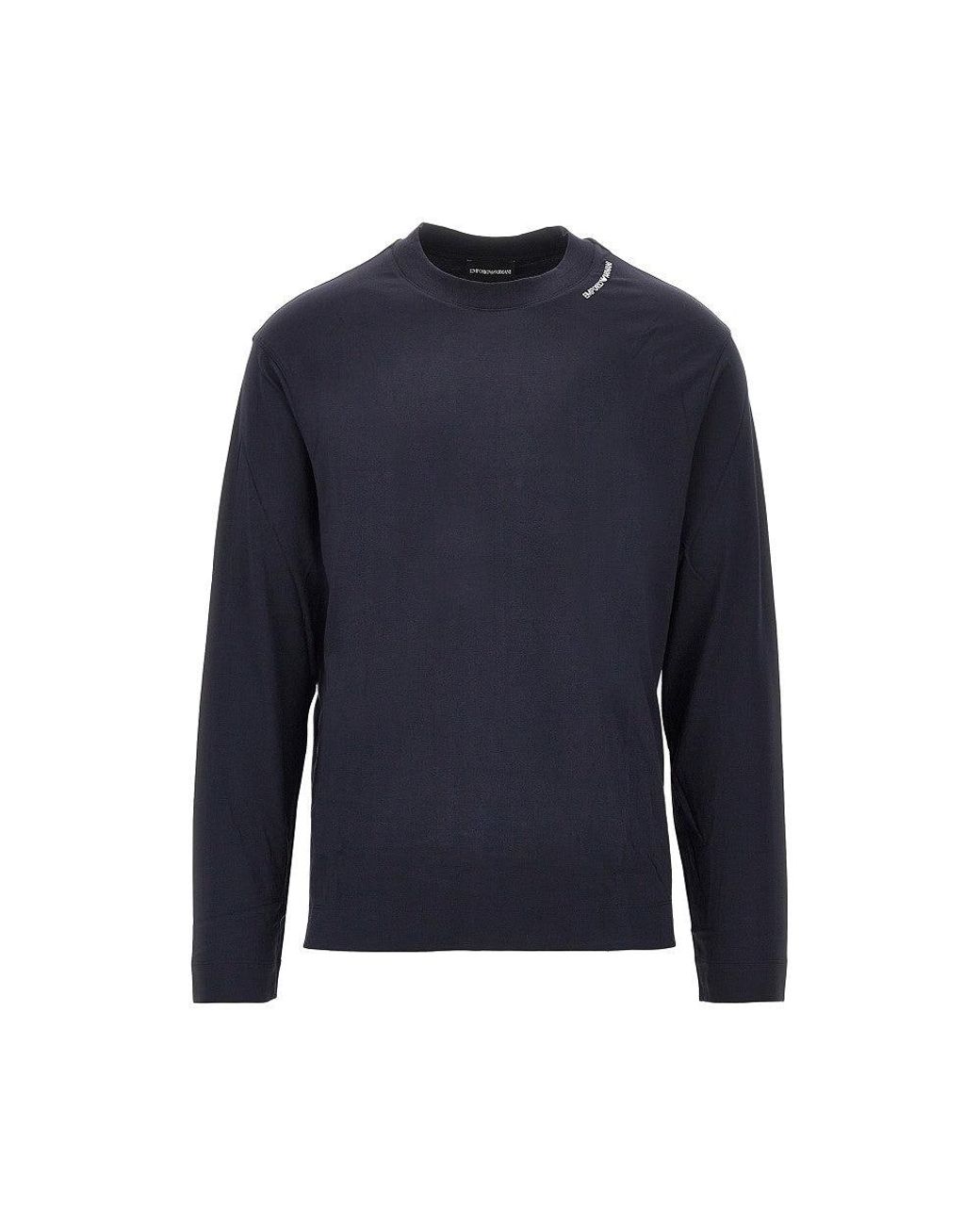 Emporio Armani Blue Stretch Jersey T-Shirt With Logo Embroidery for men