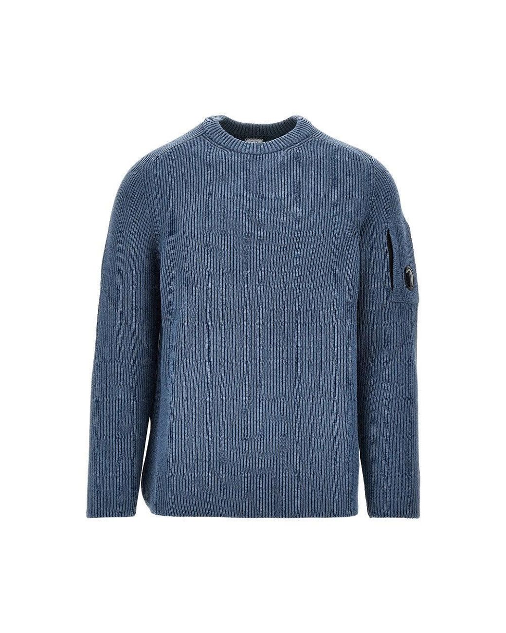 C P Company Blue Knitted Sweater With Nfc Lens for men