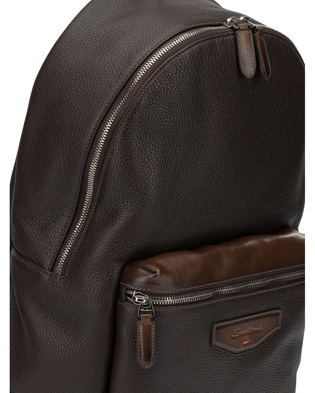 Santoni Black Calf Leather Casual Backpack for men