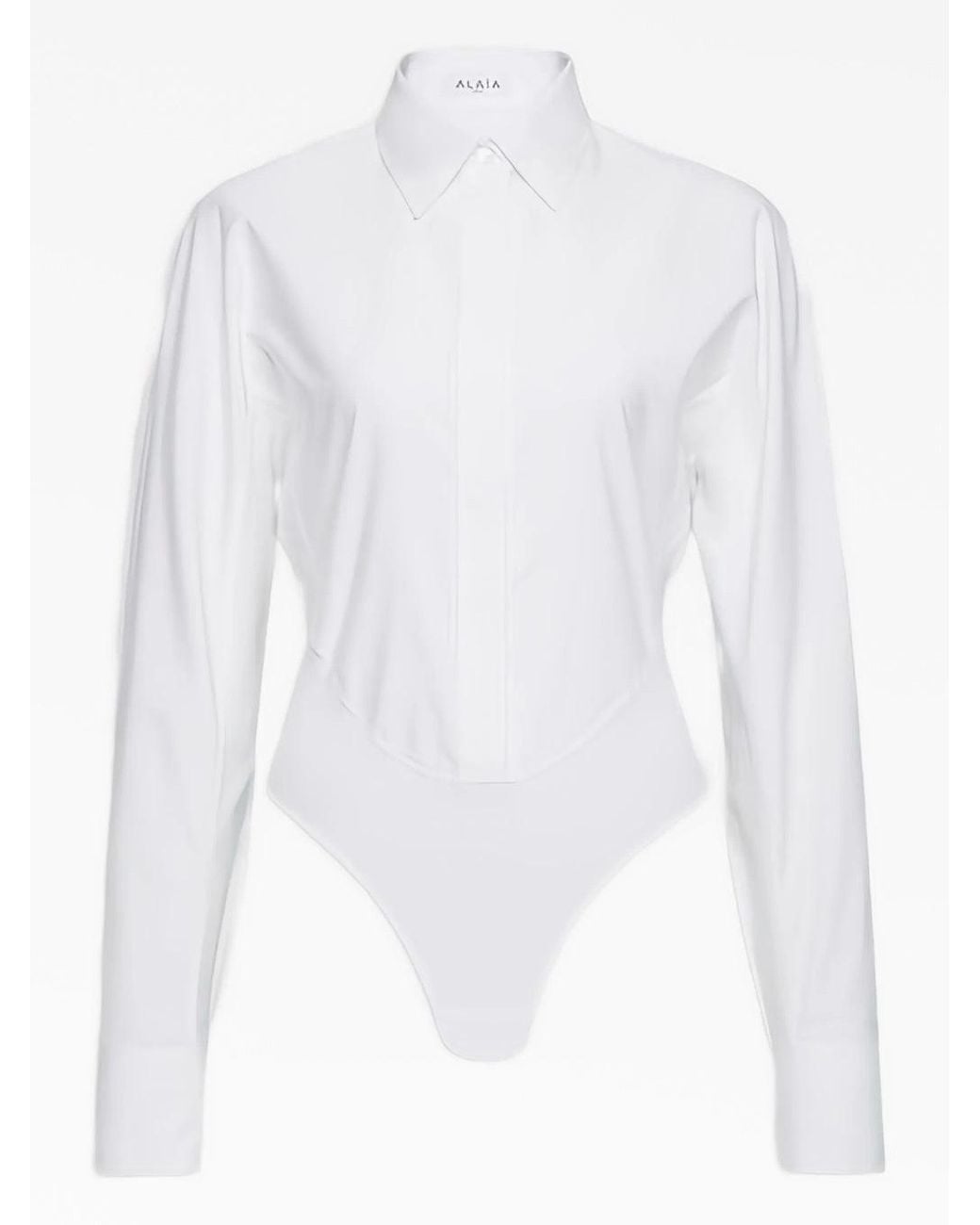 Alaïa White Alaïa Shirt Neck Bodysuit