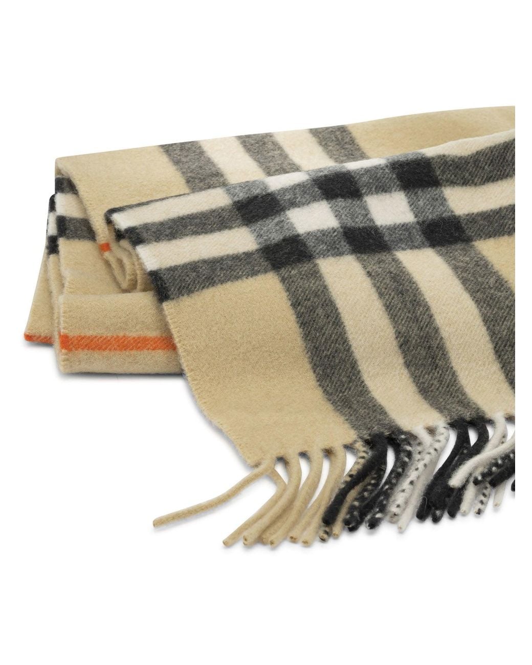 Burberry Natural "Check" Fringed Scarf
