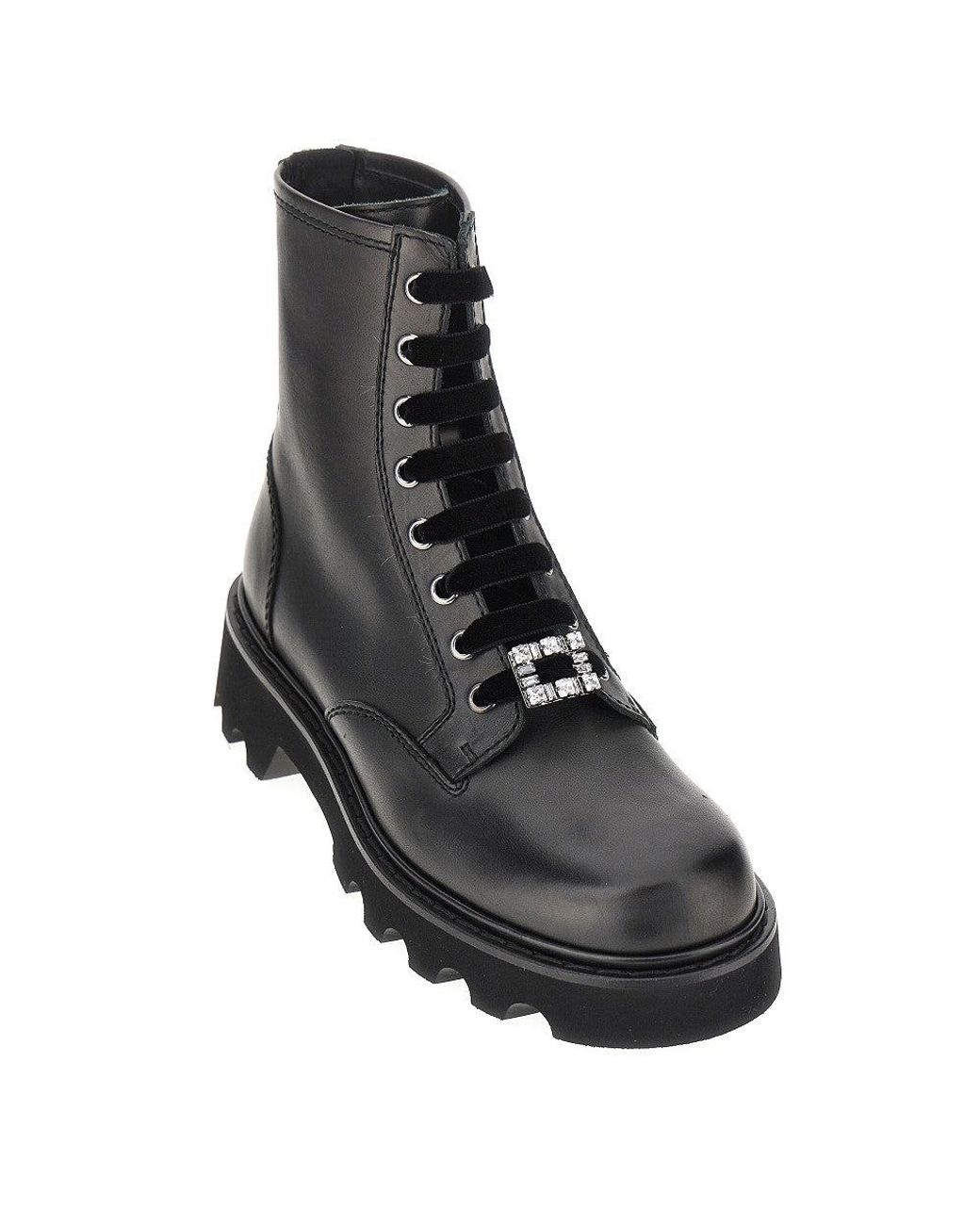 Roger Vivier Black Leather Viv' Rangers Truck Boots