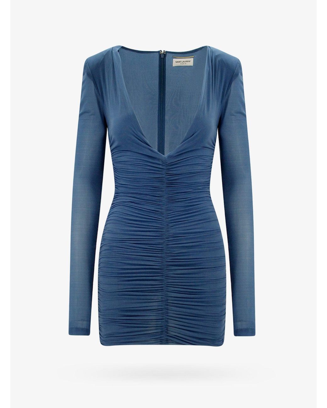 Saint Laurent Blue V-neck Closure With Zip Dresses