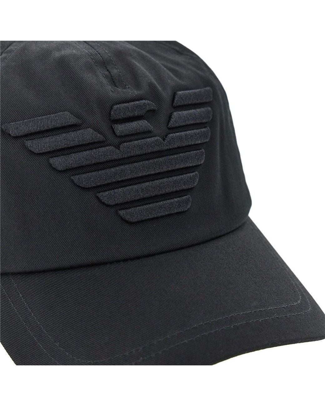 Emporio Armani Black Baseball Cap With Eagle Embroidery for men