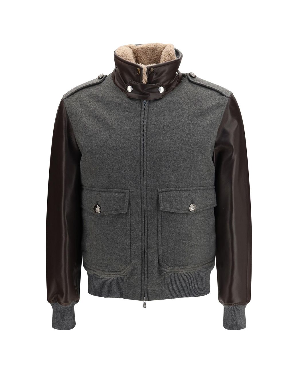 Brunello Cucinelli Gray Membrane Finished Cashmere Beaver Bomber for men